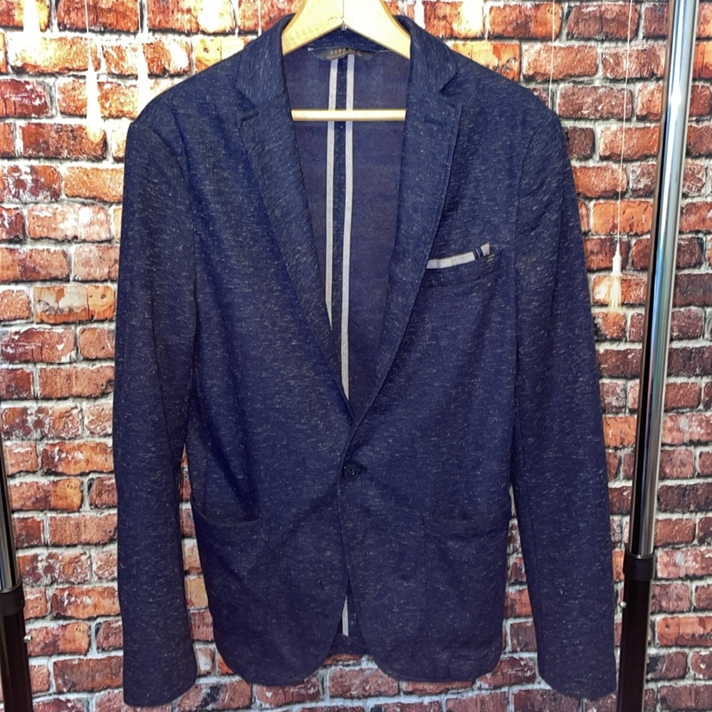 Zara mens slim cut blue soft shell sweatshirt blazer sports coat 38 jacket